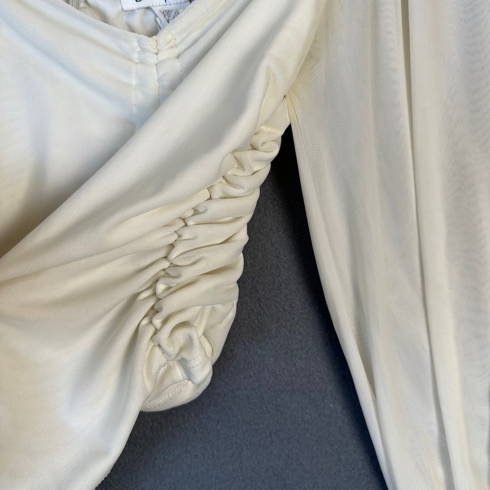 Emory Park Cream Ruched Mesh Long Sleeve Blouse Small Off White Boho Fairy - Picture 8 of 12